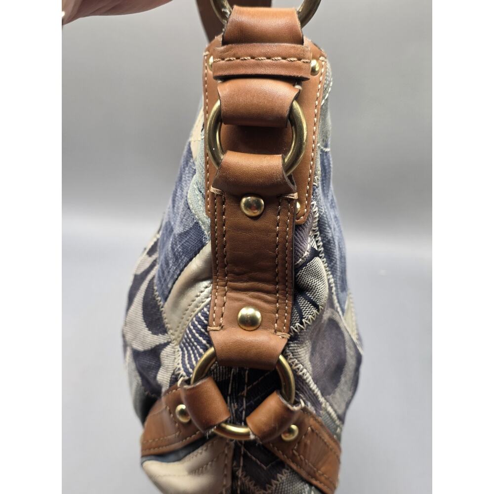COACH Carly Denim Patchwork Hobo Bag Blue Monogram Leather Vintage Y2K 12215 - Picture 4 of 11